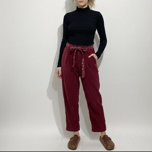 April Cornell Velvet Trousers Size Medium Raspberry Removable Belt High Waist